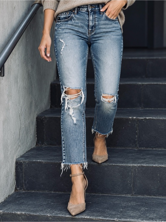 KanCan Denim - KanCan High Rise Distressed Straight Leg Jeans Raw Hem Size 27